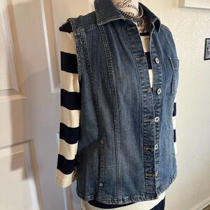 Chico's Platinum Medium Wash Jean Jacket Vest Boho 1 - Medium